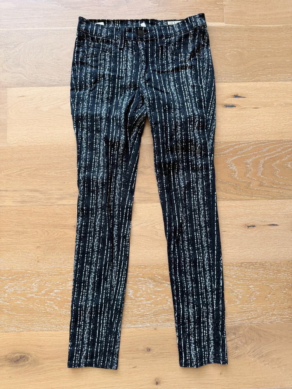 Rag & Bone Legging Jeans Women's 27x29 Black White Barcode Printed Pocket Skinny